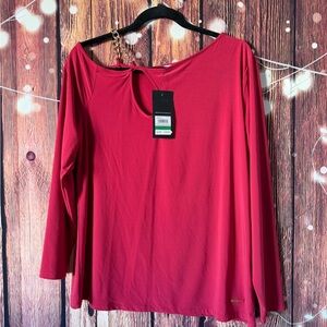 Nine West Vibrant Red Long Sleeve Top With Gold Chain Detail